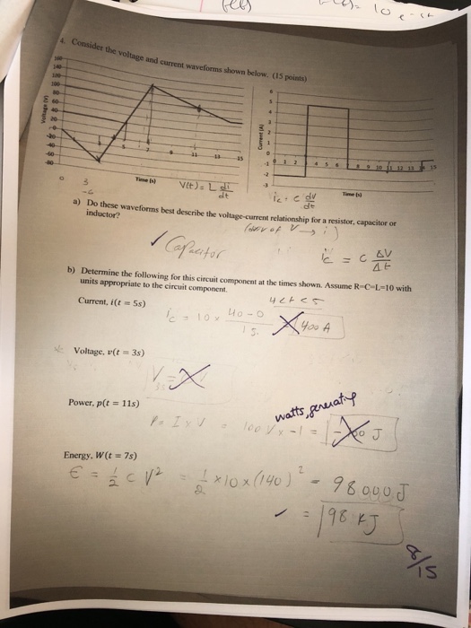 Solved voltage and current waveforms shown below. (15 | Chegg.com