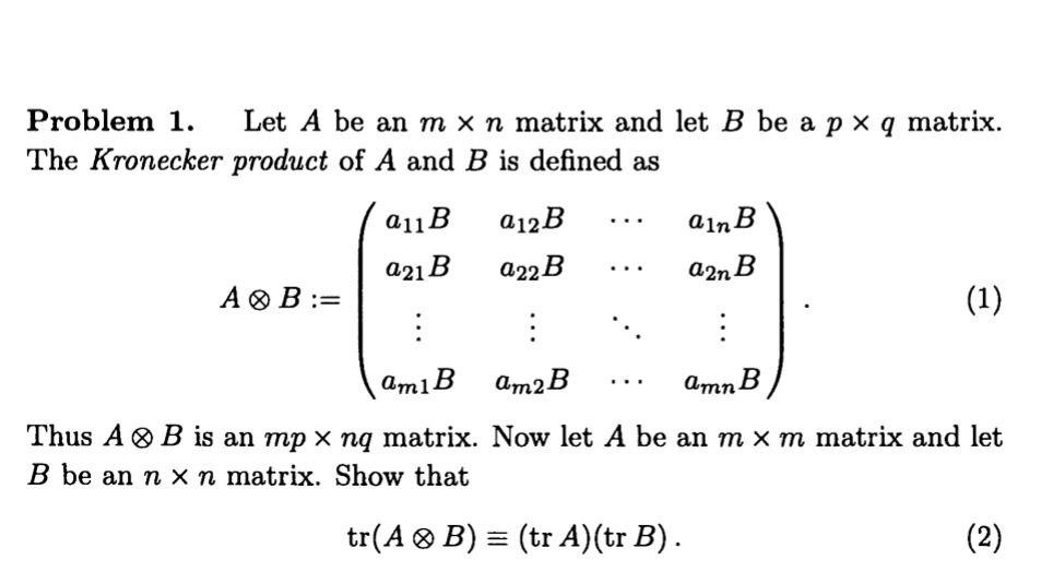 Solved Problem 1. Let A be an mxn matrix and let B be a p xq | Chegg.com