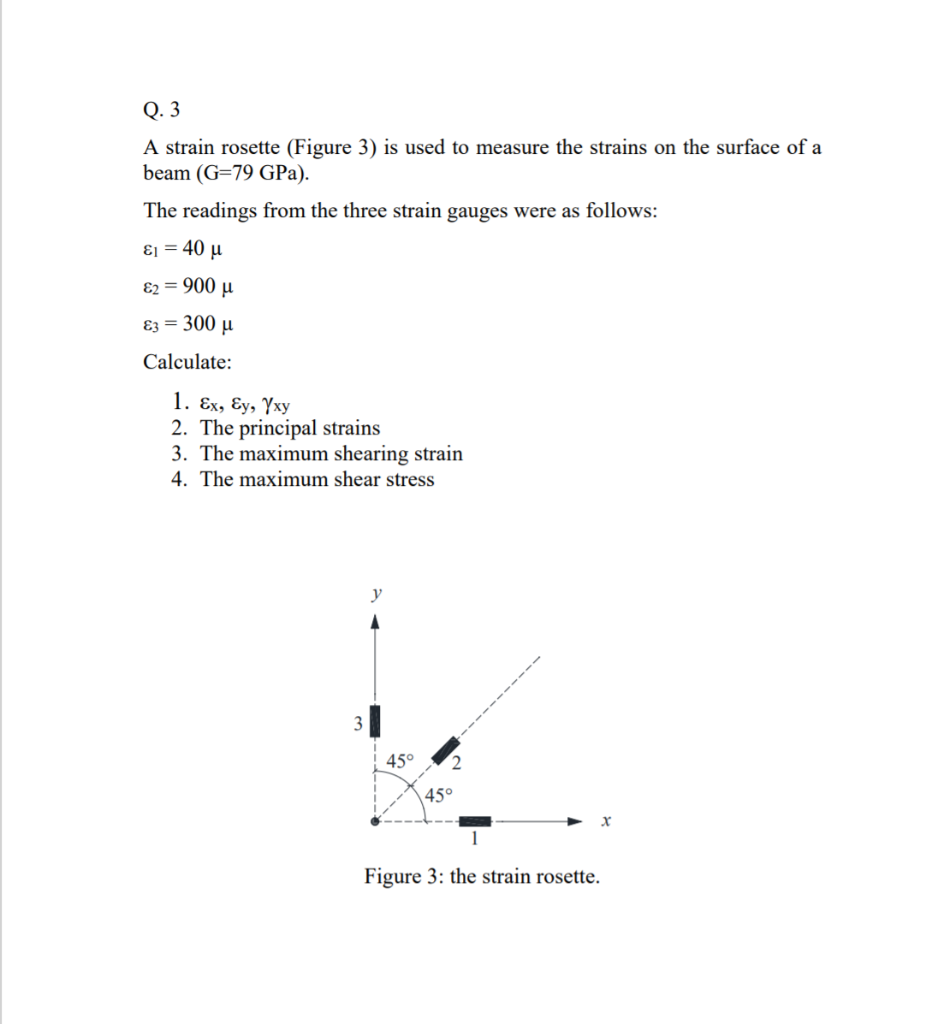 Solved A strain rosette (Figure 3 ) is used to measure the | Chegg.com