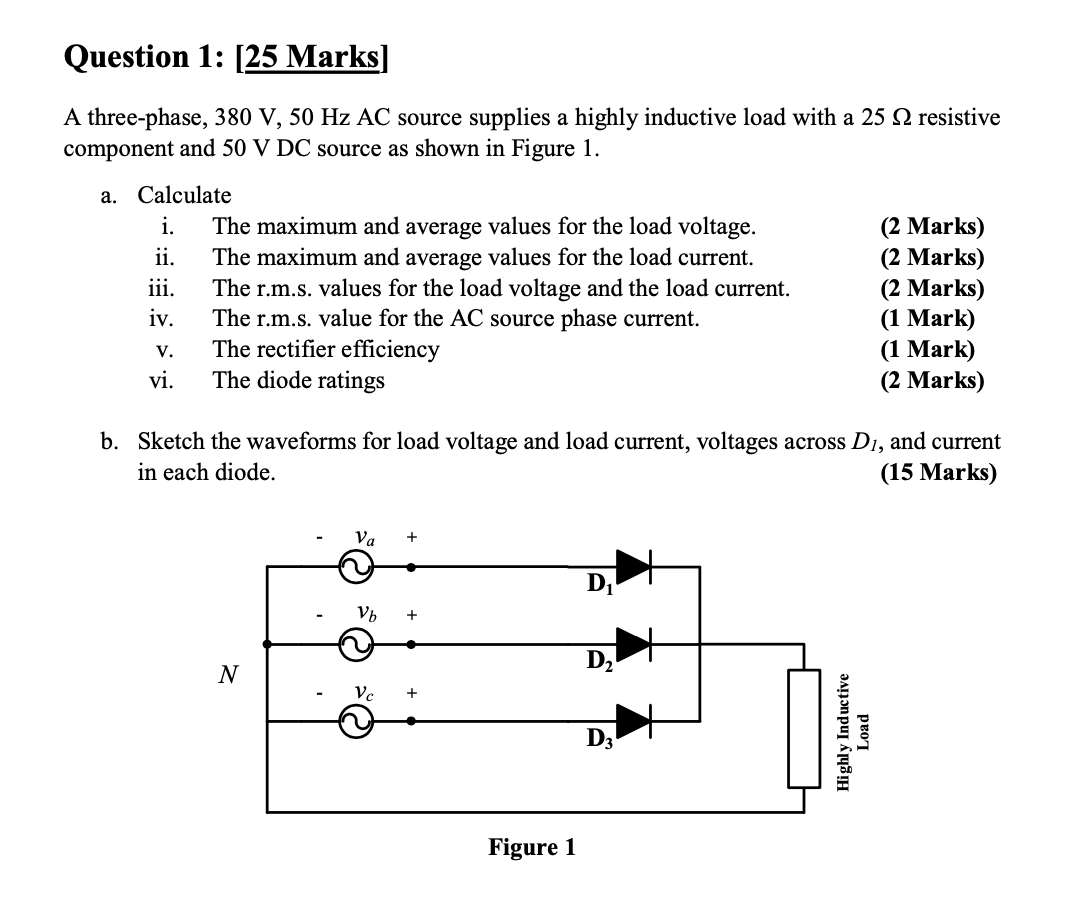 Solved A three-phase, 380 V,50 Hz AC source supplies a | Chegg.com