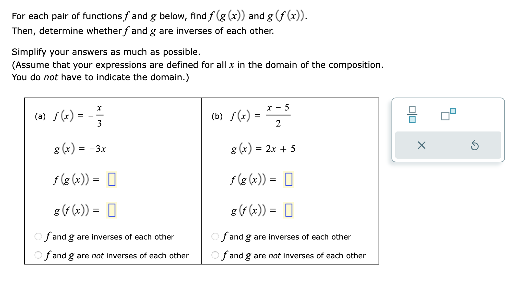 Solved For Each Pair Of Functions F And G Below Find