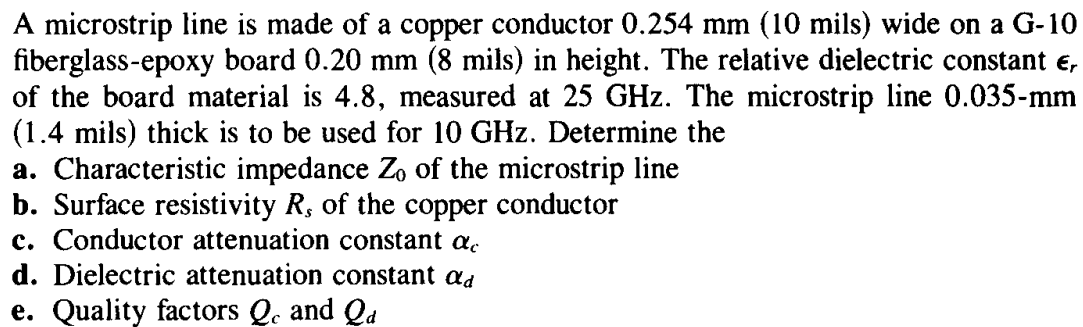Solved A microstrip line is made of a copper conductor 0.254 | Chegg.com