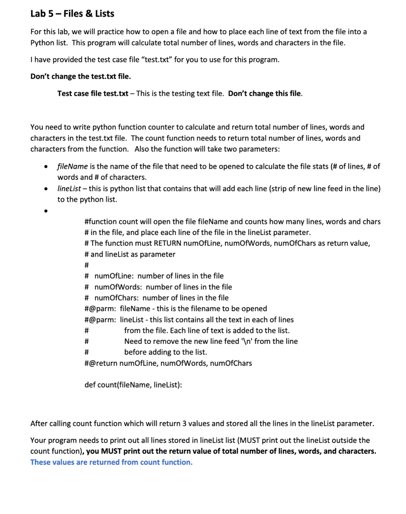 Solved For this lab, we will practice how to open a file and | Chegg.com