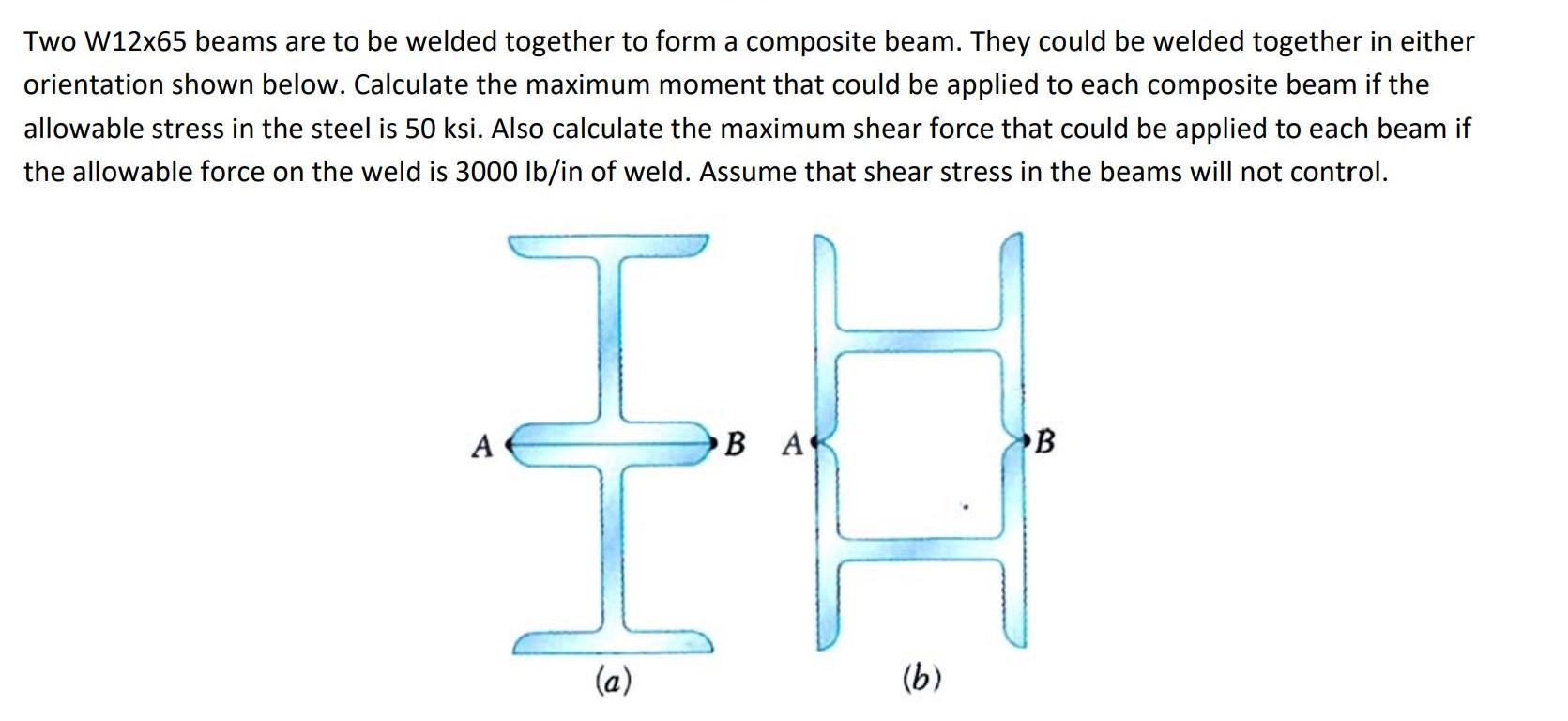 Solved Two W12x65 beams are to be welded together to form a