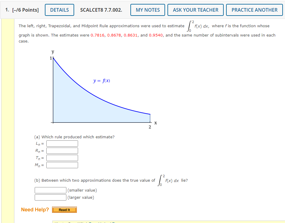 Solved The left, right, Trapezoidal, and Midpoint Rule | Chegg.com