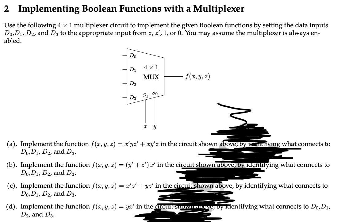 Solved 2 Implementing Boolean Functions With A Multiplexer | Chegg.com