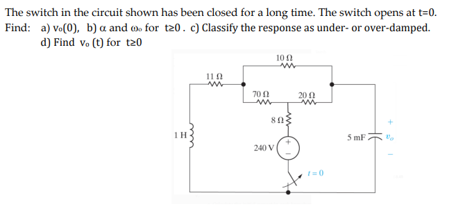 Solved The switch in the circuit shown has been closed for a | Chegg.com
