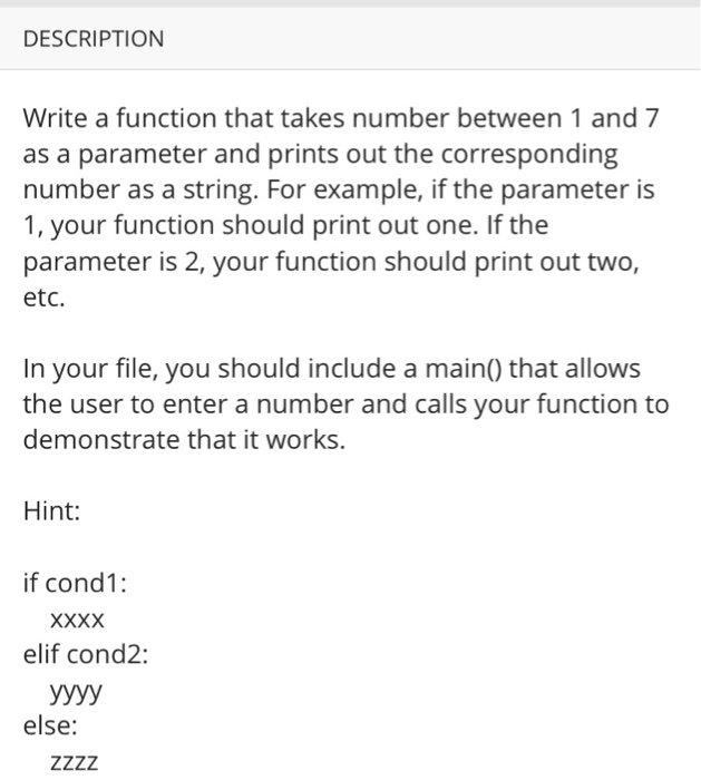 Solved DESCRIPTION Write a function that takes number | Chegg.com