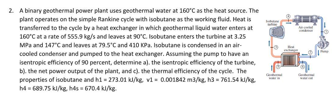 Solved A binary geothermal power plant uses geothermal water | Chegg.com