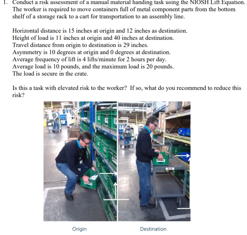 Solved 1. Conduct a risk assessment of a manual material | Chegg.com