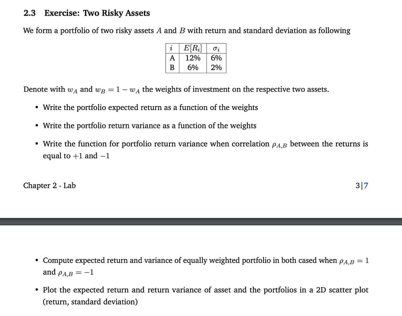 2.3 Exercise: Two Risky Assets We form a portfolio of | Chegg.com