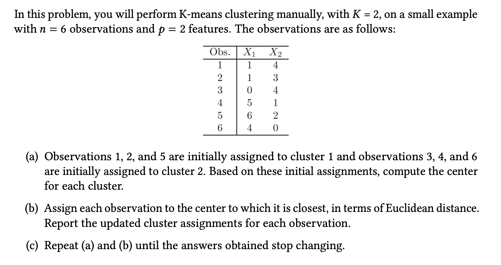 Solved In This Problem, You Will Perform K-means Clustering | Chegg.com