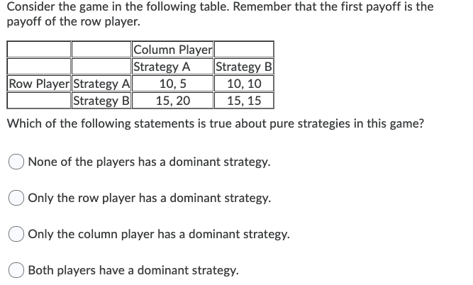 Solved Consider the game in the following table. Remember | Chegg.com