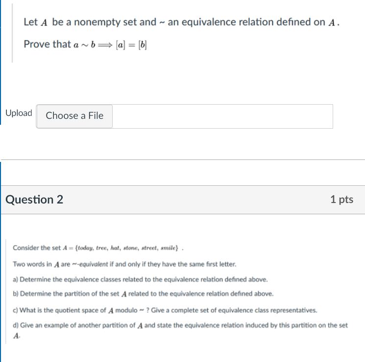 Solved Let A Be A Nonempty Set And ~ An Equivalence Relation | Chegg.com