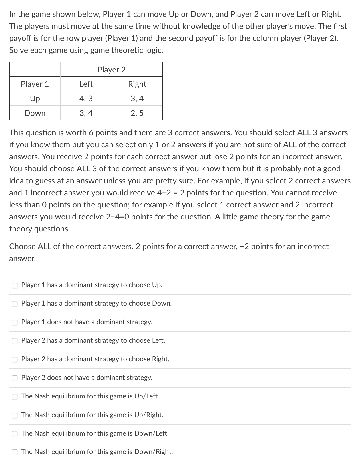 Solved In the game shown below, Player 1 can move Up or | Chegg.com