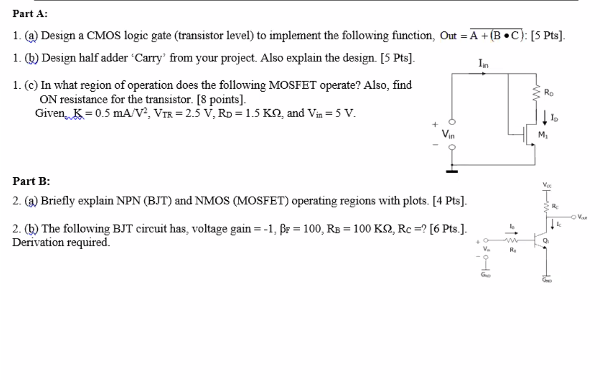 Solved Part A 1. (a) Design a CMOS logic gate (transistor