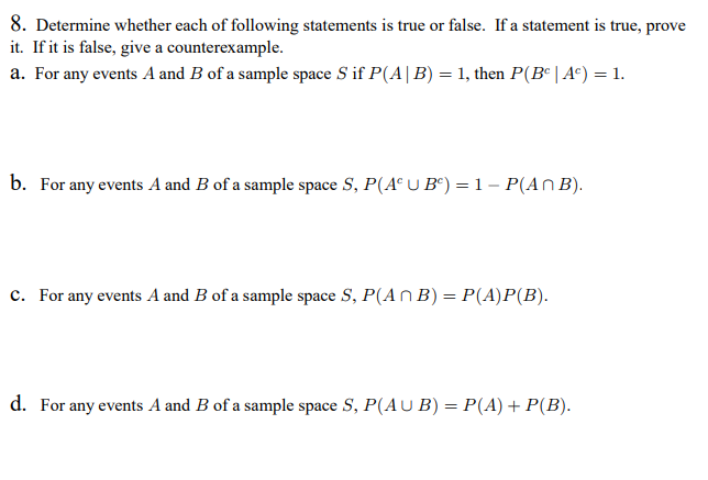 Solved 8. Determine whether each of following statements is | Chegg.com