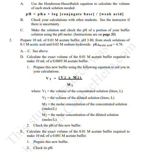 Solved A B C Use The Henderson Hasselbalch Equation To Chegg Com