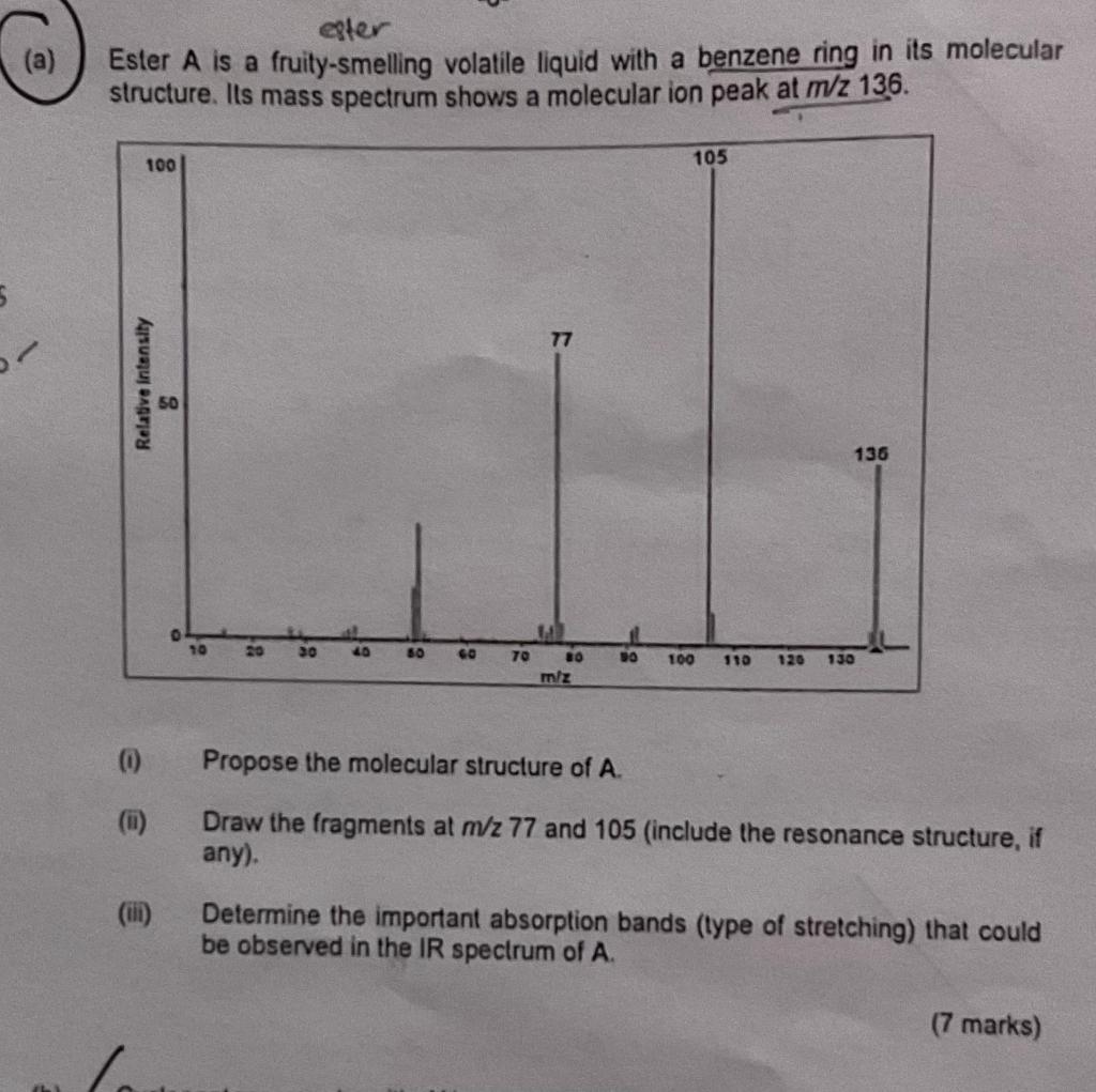 Solved egler Ester A is a fruitysmelling volatile liquid