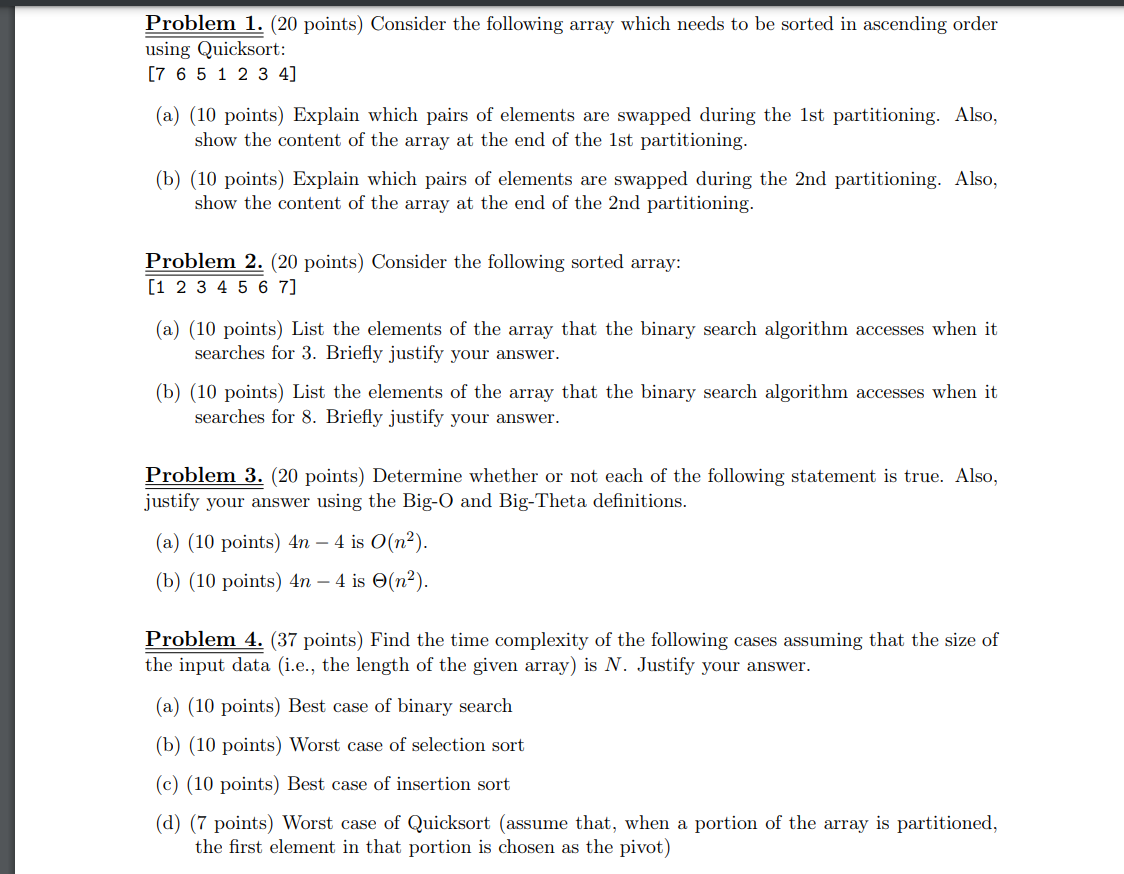 Solved Problem 1. (20 Points) Consider The Following Array | Chegg.com