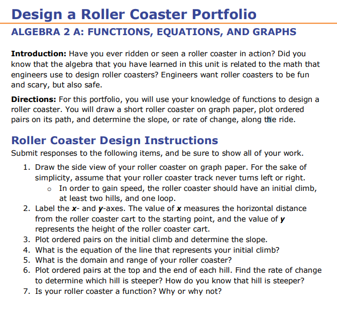 Design a Roller Coaster Portfolio ALGEBRA 2 A