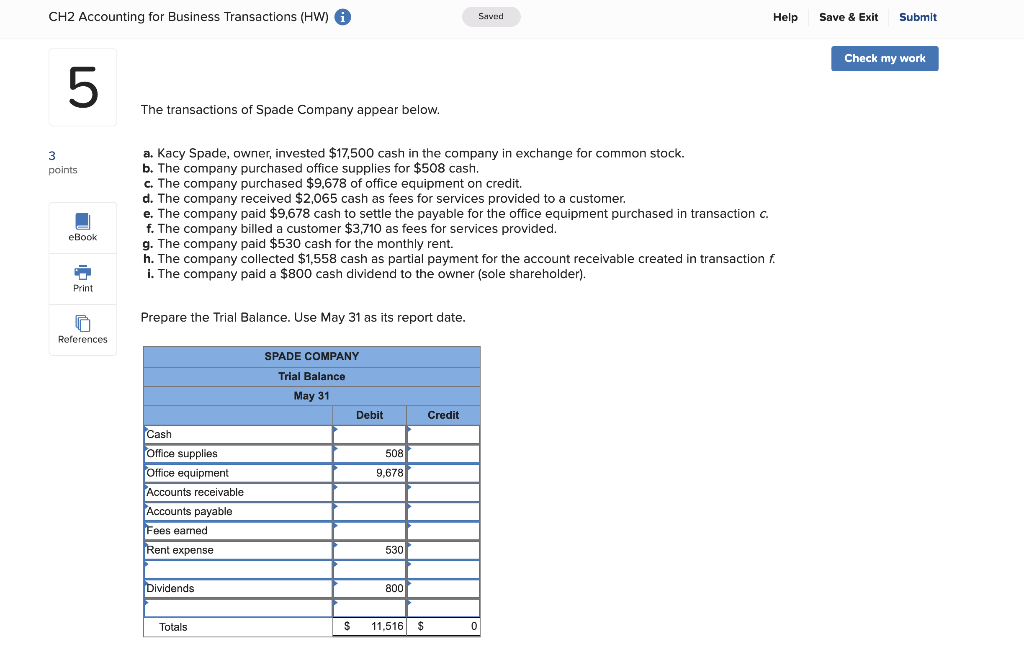Solved CH2 Accounting for Business Transactions (HW) 0 Saved | Chegg.com
