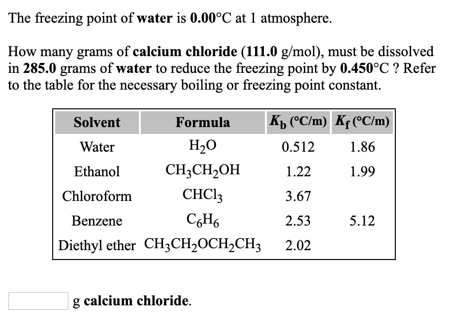 Solved The freezing point of water is 0.00°C at 1