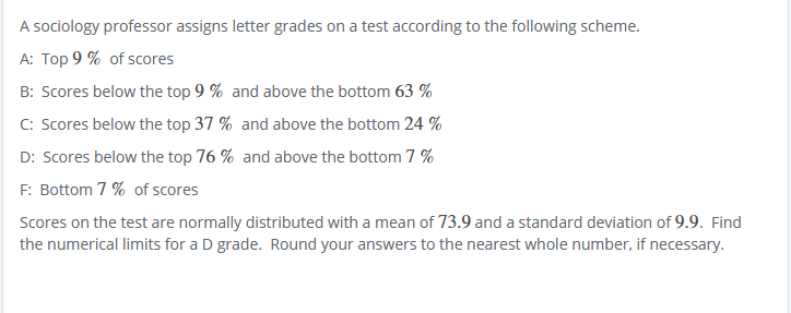 Solved A sociology professor assigns letter grades on a test | Chegg.com