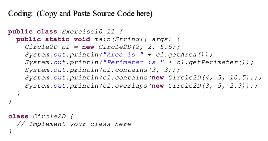 Solved Problem Description: Define the Circle2D class that | Chegg.com