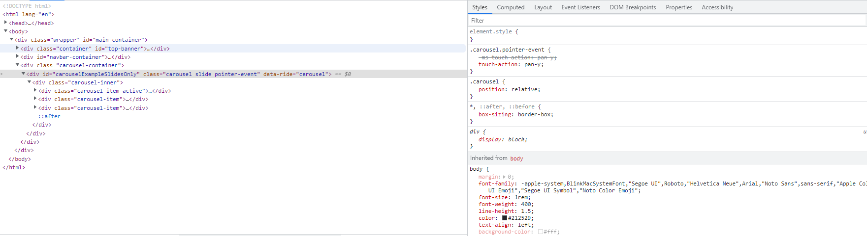 Solved Why is my bootstrap carousel apearing to take up the | Chegg.com