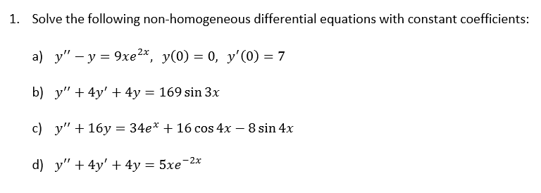 Solved Solve The Following Non Homogeneous Differential 3095