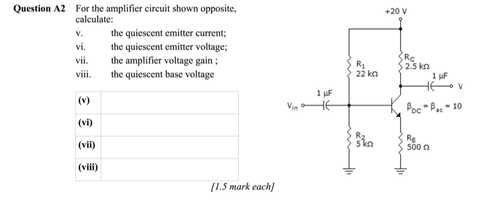 Solved +20 V Question A2 For the amplifier circuit shown | Chegg.com