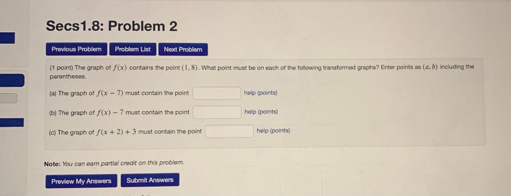 Solved (1 point) The graph of f(x) contains the point (1,8). | Chegg.com