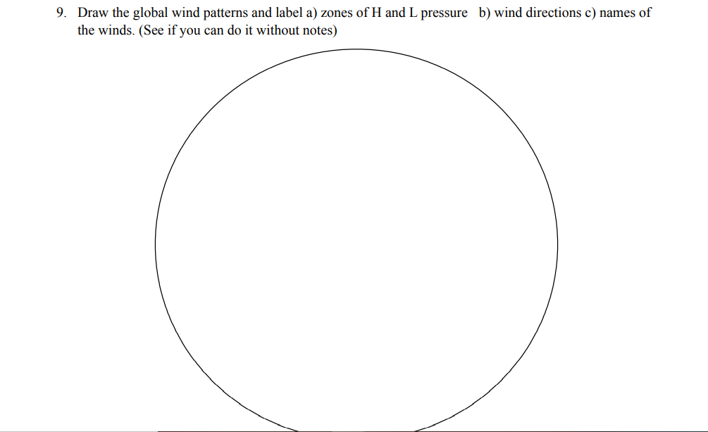 Solved 9. Draw The Global Wind Patterns And Label A) Zones 