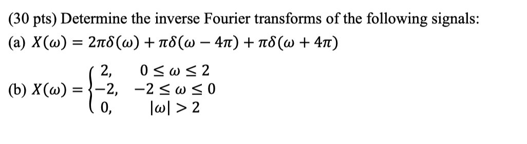 Solved (30 pts) Determine the inverse Fourier transforms of | Chegg.com