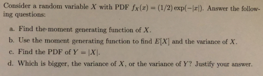 Solved Consider a random variable X with PDF fx (x) = (1/2) | Chegg.com