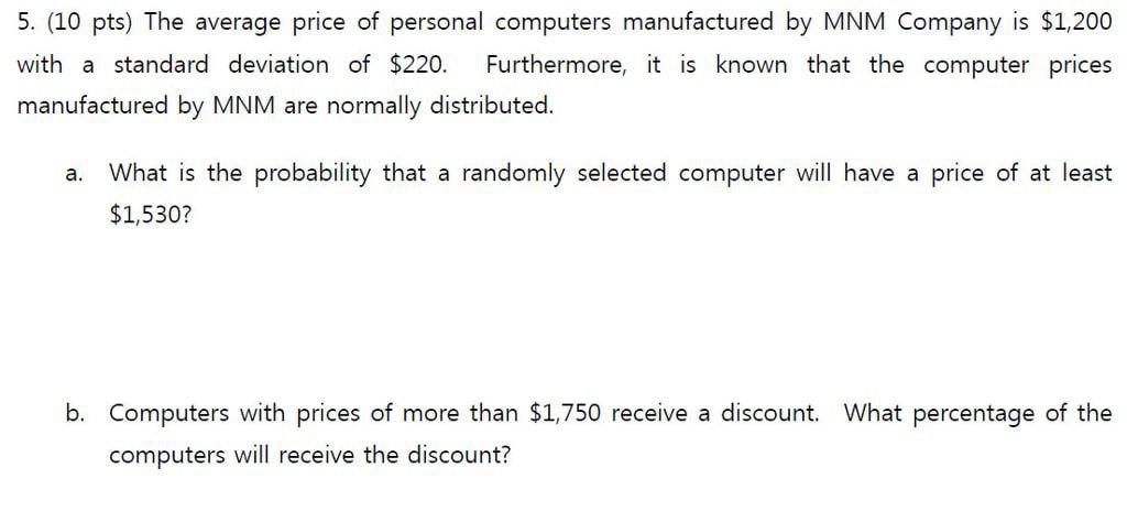 Solved 5. (10 pts) The average price of personal computers | Chegg.com