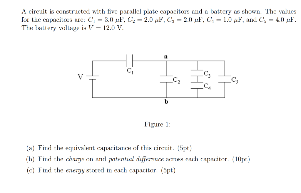 Solved A circuit is constructed with five parallel-plate | Chegg.com