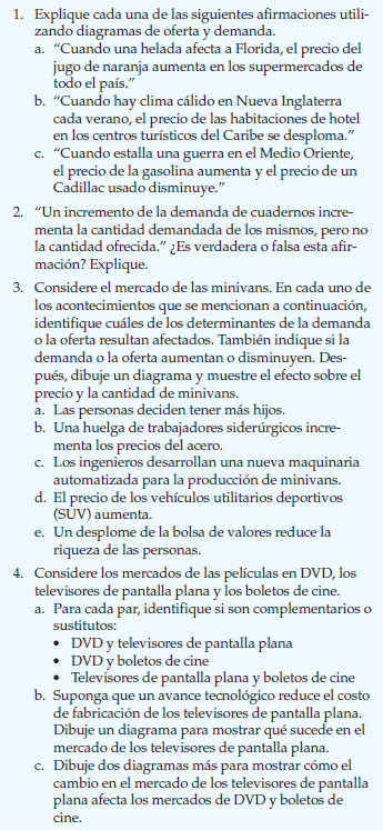 1. Explique cada una de las siguientes afirmaciones utilizando diagramas de oferta y demanda. a. Cuando una helada afecta a