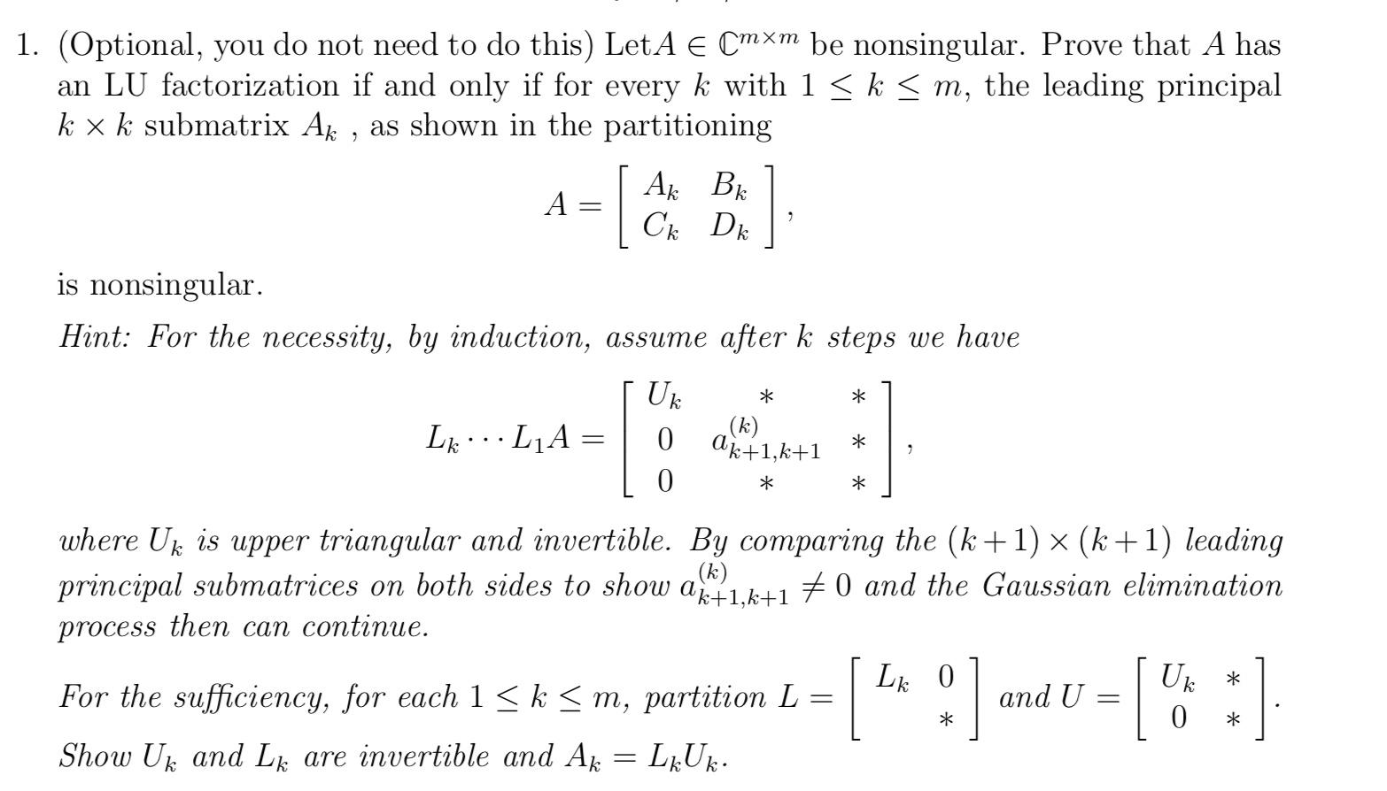 1. (Optional, you do not need to do this) LetA E Cmxm | Chegg.com