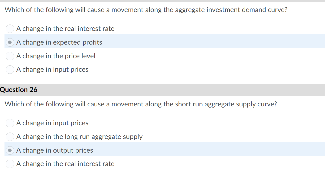 Solved Which of the following will cause a movement along | Chegg.com
