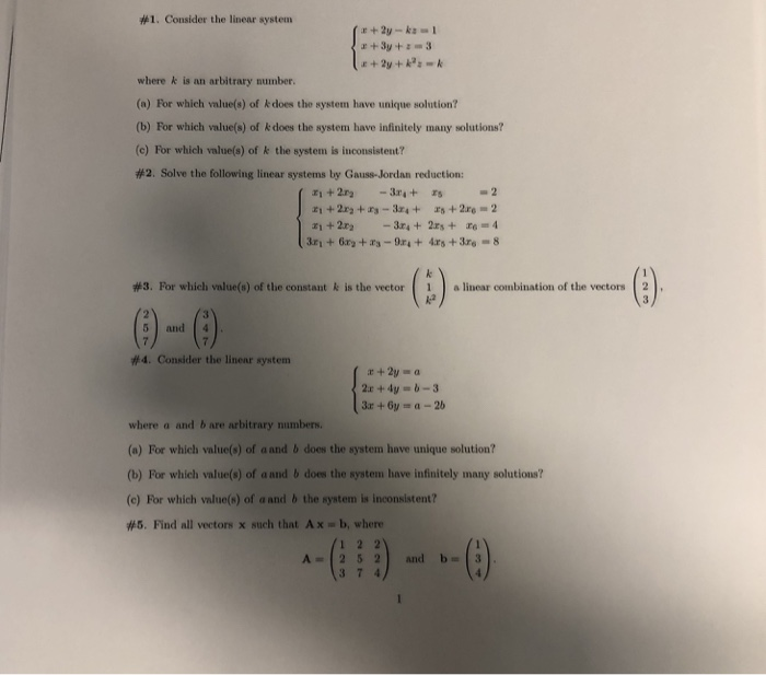 Solved #1. Consider the linear system where k is an | Chegg.com