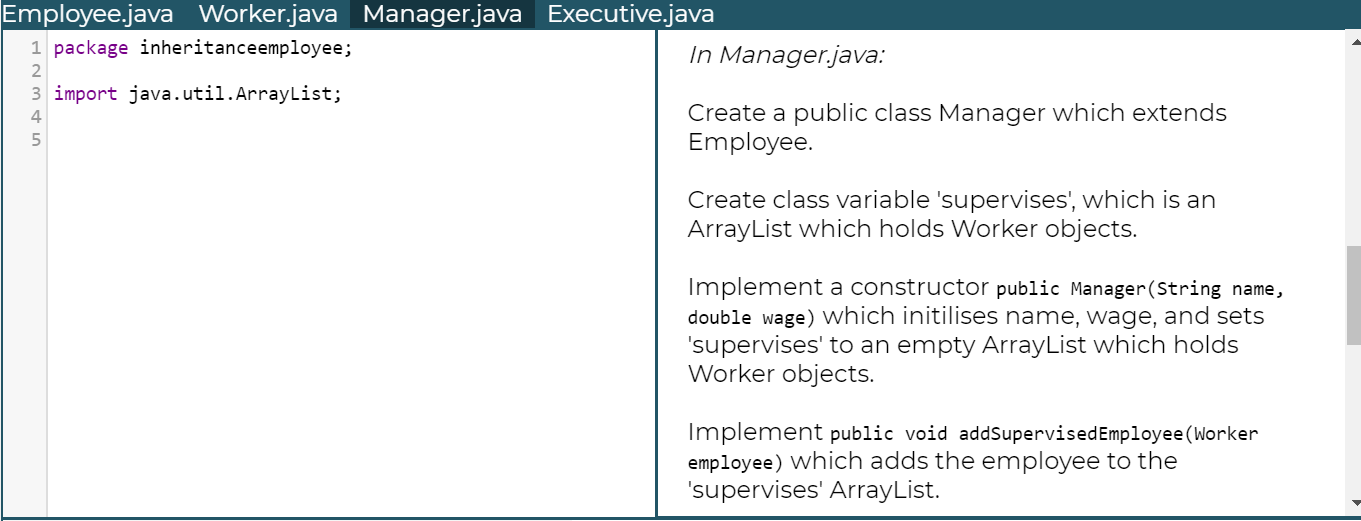 Solved Employee.java Worker.java Manager.java Executive.java | Chegg.com