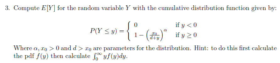 Solved 3. Compute EY] for the random variable Y with the | Chegg.com