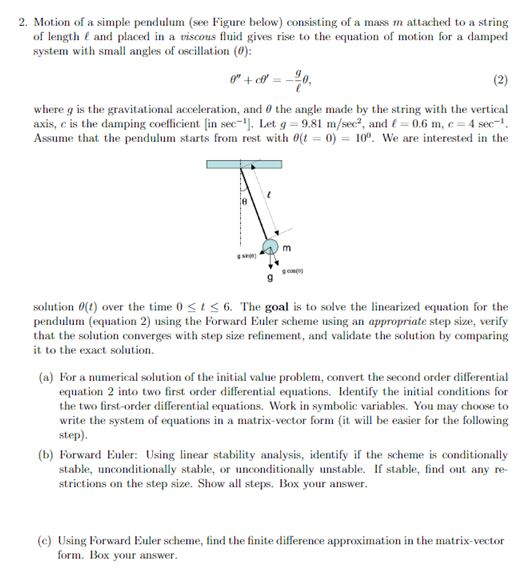 Solved 2. Motion of a simple pendulum (see Figure below) | Chegg.com