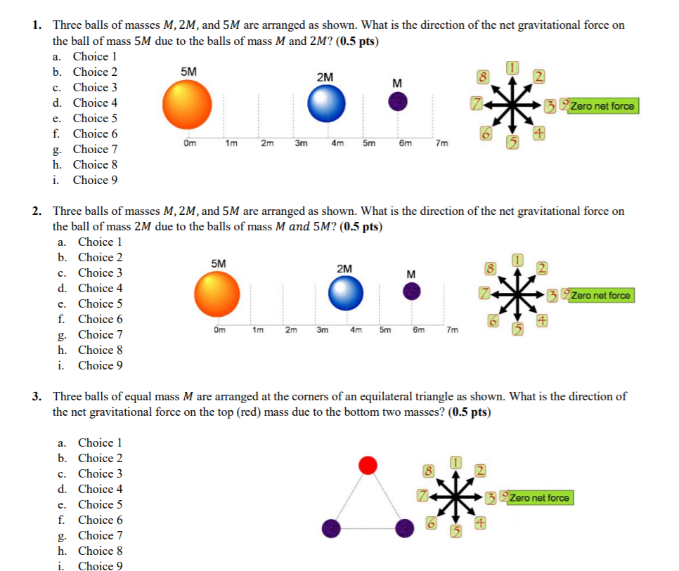 Solved 1. Three balls of masses M, 2M, and 5M are arranged | Chegg.com