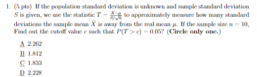 Solved 1. (5 pts) If the population standard deviation is | Chegg.com