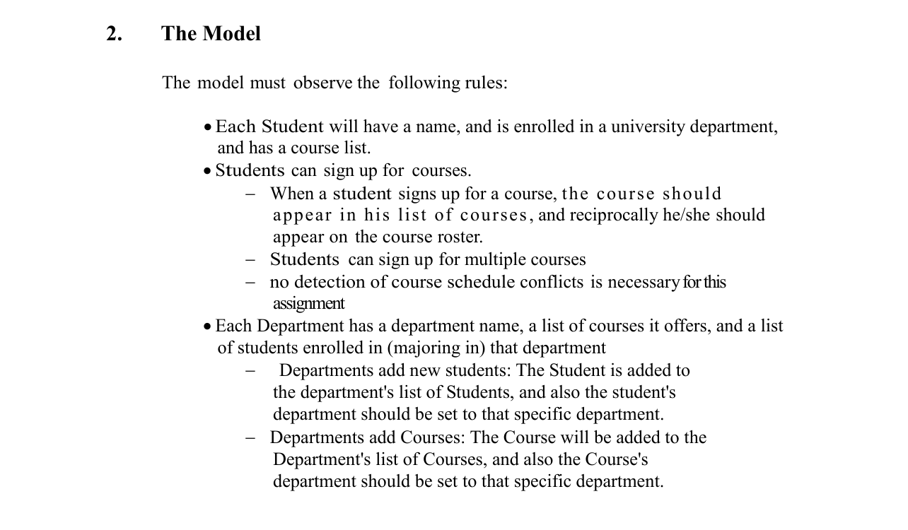 Solved Assignment 1 Classes in an Object-Oriented Model of a | Chegg.com