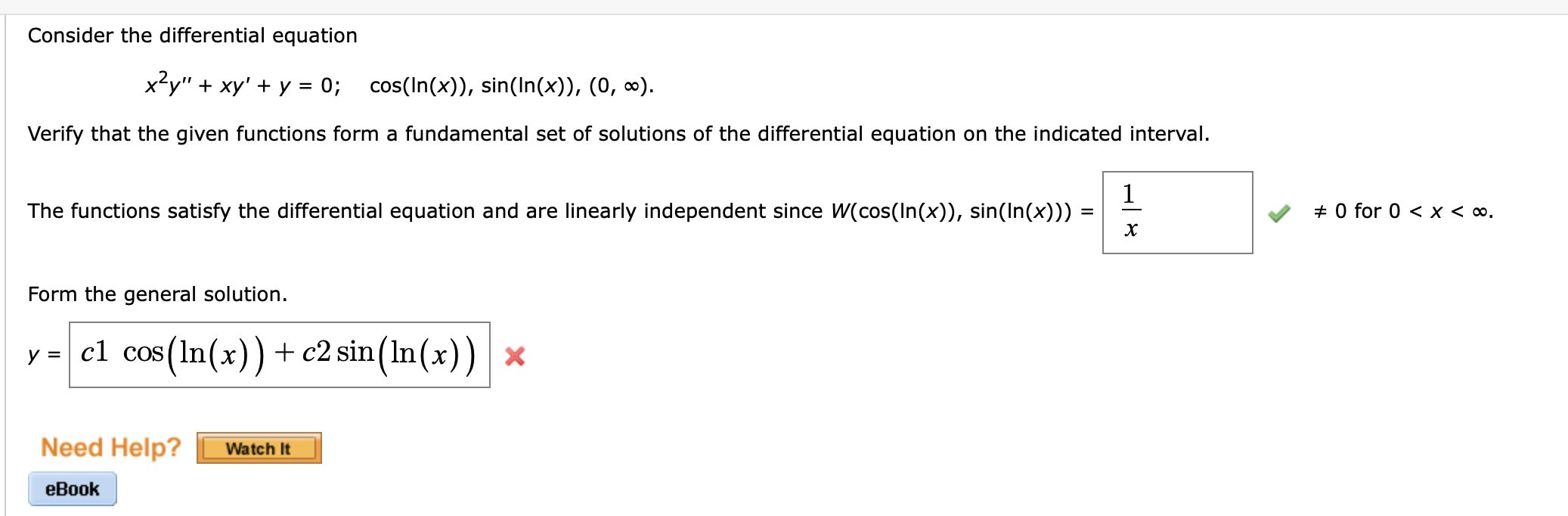 Solved Consider the differential equation x?y" + xy' + y =