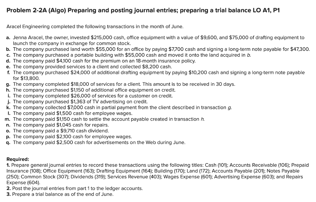 Solved Problem 22A (Algo) Preparing and posting journal